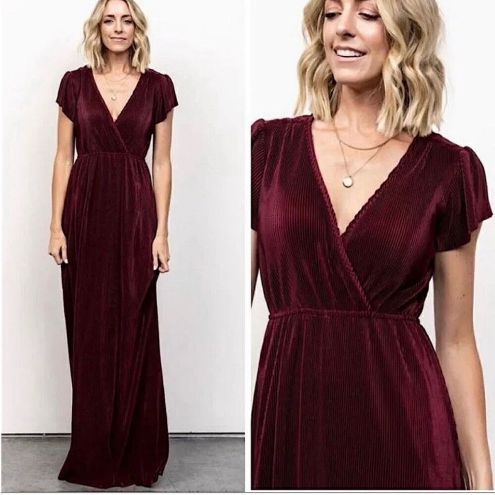 Baltic Born Women's Size Small Purple Athena Pleated Maxi Dress Gown V Neck
